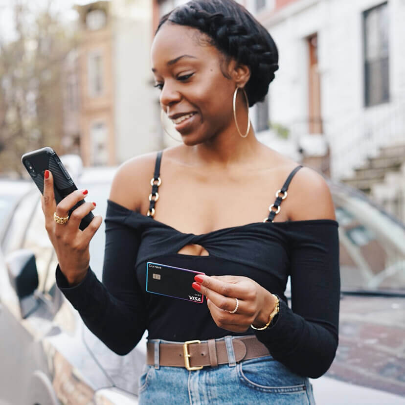checking current bank mobile app with tap to pay debit card